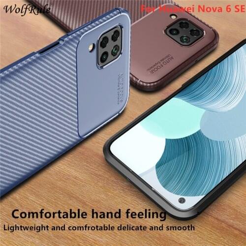 For Huawei P40 Lite Case Cover Soft Bumper Carbon Fiber TPU Fundas Capas Case For Huawei P40 Lite Cover for Huawei Nova 6 SE