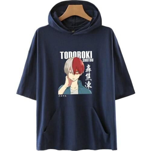 Anime My Hero Academia Hooded T-shirt Summer Short Sleeve Women Mens Tshirt Harajuku Streetwear Shoto Todoroki Custom Made Tops