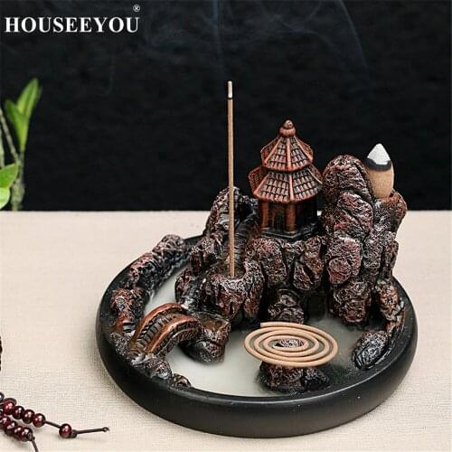 Waterfall Cone Incense Burner Stick Coil Holder Home Ceramic Backflow Censer Rockery Mountain Aromatherapy Fragrant Furnace