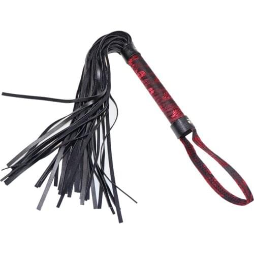 Candiway Sexy Red Retro Satin Handle With Black Leather Tassel Spanking Whip Adult Sex Game Firting Toys For Men Women