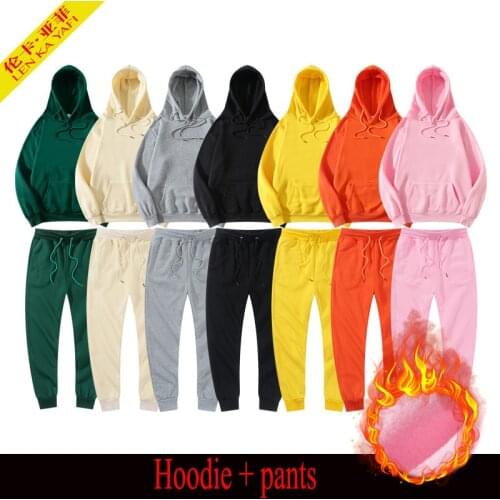 Hoodie Brand fleece suit female tracksuit men s fashion pant Jogger winter woman sweatshirt suit men pullover black 3XL