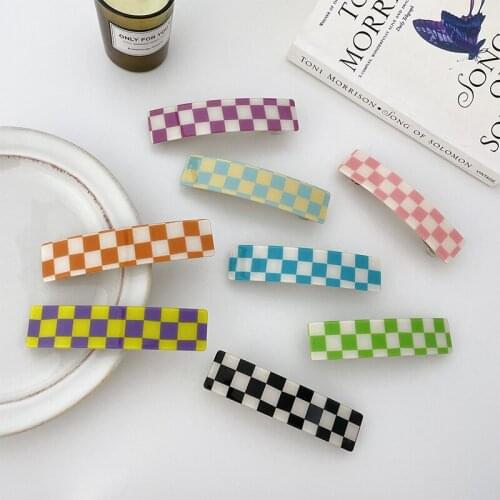 INS 8.5CM PVC Checkered Hair Accessories Head Pony Tail Clip Top Clip For Women Girls Fashion Hair Accessories