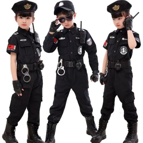 New Children Police Halloween Carnival Party Clothing Boys Girls Army Policeman Tactics Suit Cosplay Costumes Fashion 110-160 CM