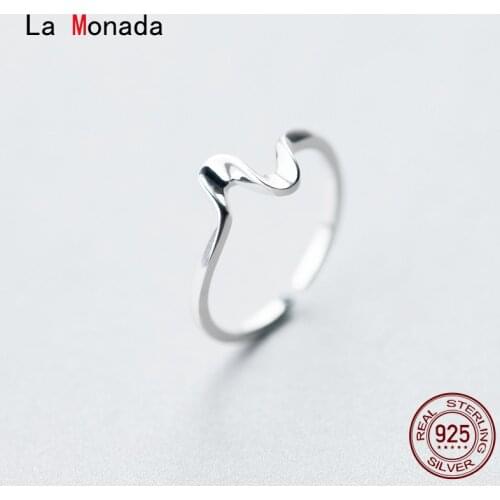 La Monada 49-57mm 925 Sterling Silver Rings For Women Open Resizable Adjustable Simple Wave Ring Finger Silver 925 Jewelry