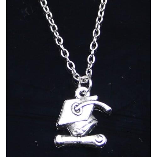 New Fashion Necklace 17x16mm graduation cap and diploma Pendants Short Long Women Men Colar Gift Jewelry Choker