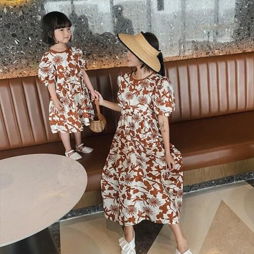 Family Matching Clothes Summer Mother Daughter Dress Mommy and Me Clothes Cheongsam Costume Flower Mom Mama Baby Dress Look