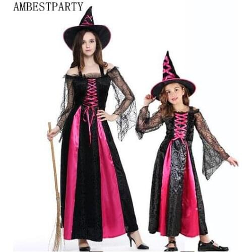 Hot 2017 Terror Kids Adult Witch Vampire Devil Halloween Cosplay Costume Masquerade Costume Family party Clothing AMBESTPARTY