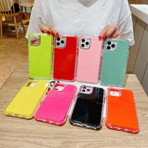 Hot Sale New Fashion Candy Color 3 in 1 Phone Case for iPhone 12 Clear Frame Shockproof Back Cover for iPhone 11/7/8/XS/X/XR/MAX