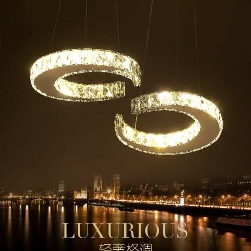 Restaurant lamp chandelier modern minimalist crystal chandelier creative double C dining room lamp home living room lamp fixture