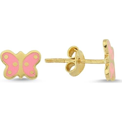 14k (585) Gold Enamel Mini Butterfly Child Earrings