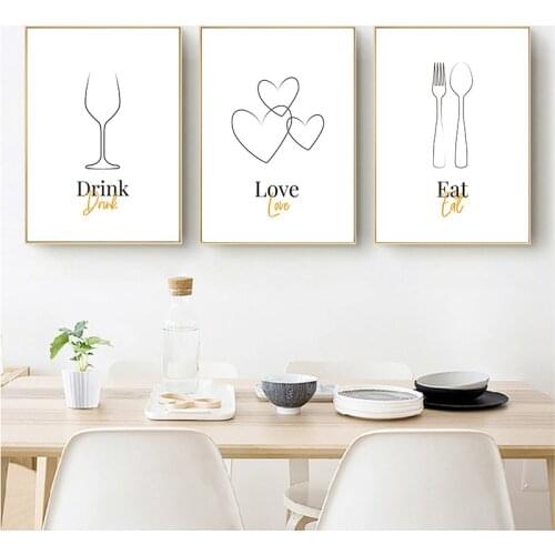 Minimalist Abstrat Kitchenware Line Art Canvas Painting Poster Wine Glass Print Knife and Fork Picture Kitchen Room Decor TB168