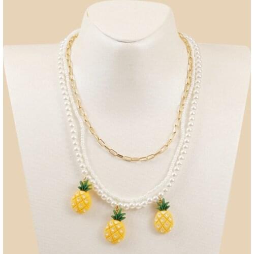Multilayer Necklace Fake Pearl Pineapple Necklace Colorful Beaded Necklace for Women Girls Cute Sweet Necklace Jewellery