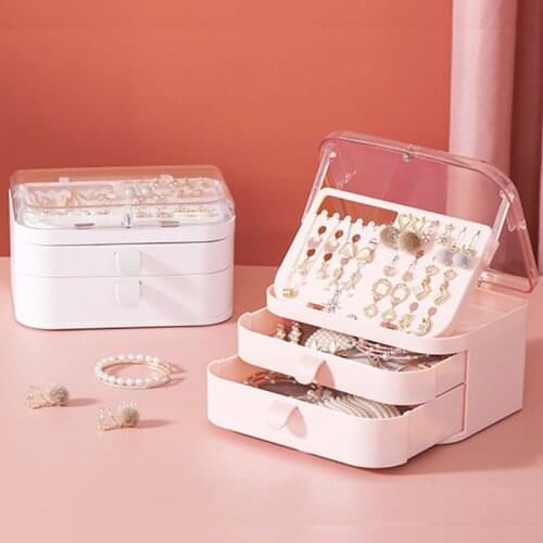 Multi-Layer Transparent Jewelry Organizer Storage Display Box Portable Rings Earrings Necklaces Desktop Case