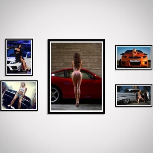 Muscle Car and Model Girl Sexy Wall Stiker Room Art Silk Poster Decor Prints Gift Home