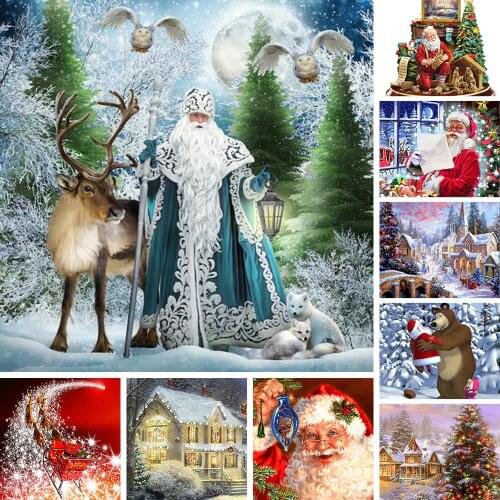 Meian 2020 Cross Stitch Embroidery Kits 11ct Santa Claus Cotton Thread Painting Diy Needlework Dmc New Year Home Christmas Gift