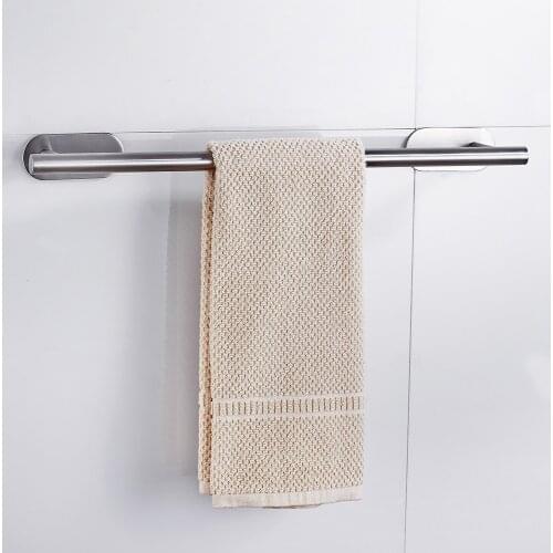 Bathroom Towel Shelf Holder Stainless Steel Wall-Mounted Hanger Self-Adhesive Home Hotel Organiser Rack Hanging Supplies Rod