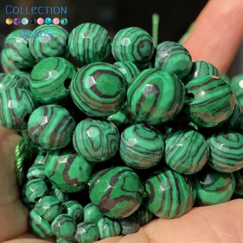 Natural Synthesis Faceted Green Malachite Stone Loose Round Bead For Jewelry Making 4-12 MM DIY Bracelets Accessories Wholesale