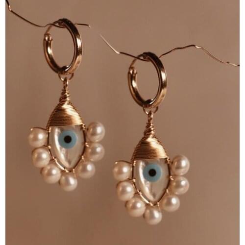 New boho bohemian stainless steel hoop pearl hamsa turkish evil eyes pearls beck jewels EVIL EYE earrings for women