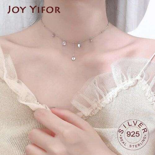 925 sterling Silver necklace Heart-Shaped Tassel Necklace Fashion Simple Zircon Short Clavicle Necklace For Women Choker Collar