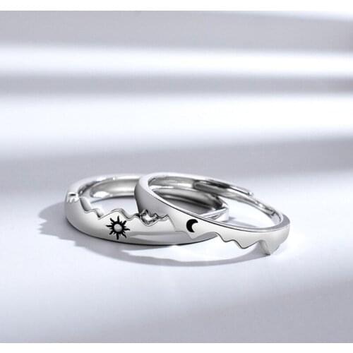2 Pieces Sun and Moon Couple Rings Copper Polish Lovers Adjustable Ring for Valentines Day Girlfriend and Boyfriend