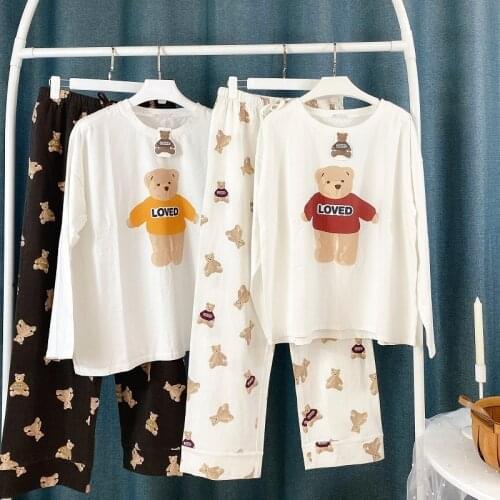 New couple cotton pajamas set, cartoon pattern long-sleeved trousers home wear,Couple models soft and comfortable sleepwear