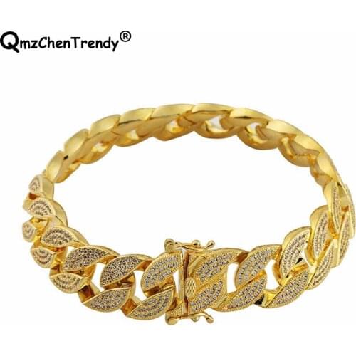 Hip Hop Luxury Shiny Cubic Zircon Dragon Lock Bracelet 15mm Cuban Link Box Clasp Bracelets Men Female Jewlery Drop Shipping