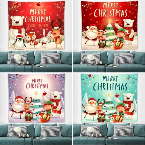 Christmas Xmas Red Tapestry Wall Hanging Santa Claus Tapestries Christmas Decorations for Home Happy New Year