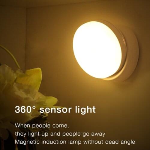 Motion Sensor Led Night Light Usb Charging Cabinet Corridor Bedside Lamp 360 Rotating Light Sensor Eye Protection Touch Switch