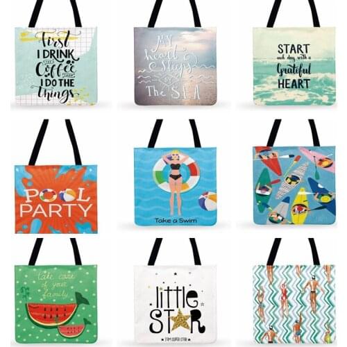 Outdoor Beach Tote Bags Love Summer Fun Illustration Print Tote Bag For Women Casual Tote Ladies Shoulder Bag Shopping Bags
