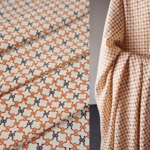 Rayon Fabric Fashion European And American Beige Geometric Plaid Printed Fabric Dress Shirt Womens Handmade DIY Fabric