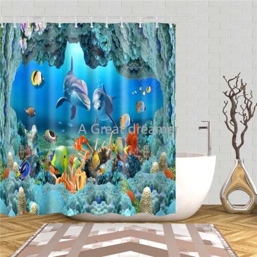 3d Shower Curtain Underwater World Fish Turtle Fabric Waterproof Color Bath Curtain Bathroom Decor Home Set With Hooks