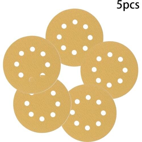 Grit 120/150/180/220 5inch Circular Flocking Dry Sandpaper 8-Hole Alumina Diamond Sanding Disc Grinding Tool 5/10/15pcs