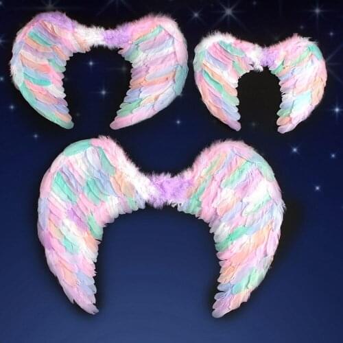 Women Girls Princess Angel Feather Wings Fancy Dress Up Costume Birthday Party Props Gift Cosplay Rainbow Colors