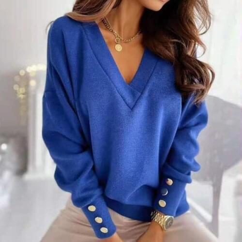 New Spring Autumn V-neck Sweaters Loose Pullover Knitted Sweater Women Christmas Jumper Office Lady Casual Female Sweater 12827