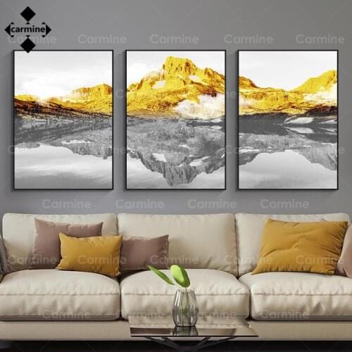 Gold Mountain Wall Painting Grey River Canvas Poster Modern Landscape Wall Art Picture for Living Room Home Decoration Frameless