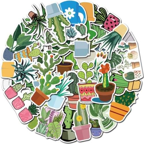 10/30/50PCS Cute Cartoon Green Plant Cactus Potted Computer Notebook Waterproof Graffiti Sticker Decoration Wholesale