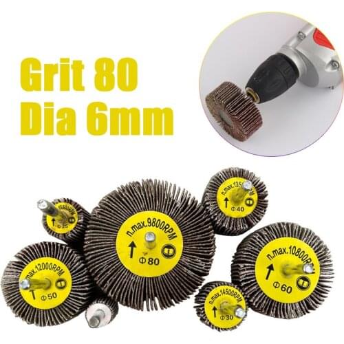 10Pcs 6mm Dia 80# Dremel Accessories Rotary Tool Grinding Buffing Sandpaper Flap Wheel Head with Mandrel for Rotary Mini Drill