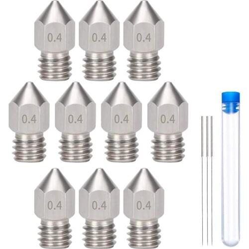 10 Pcs Mk8 0.4 mm/1.75 mm 3D Printer Nozzles,Hardened Stainless Steel Extruder Nozzles with 3 Pcs Nozzle Cleaning Needle
