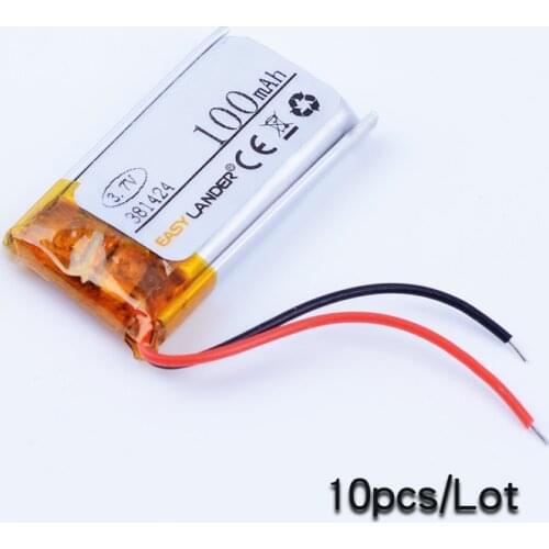 10pcs/Lot 381424 3.7v 100mAh Rechargeable li-Polymer Li-ion Battery For bluetooth headset mp3 mouse Bracelet Wrist Watch 401525