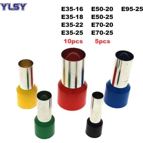 10pcs Copper Tube Insulated Cord End Crimp Terminals Electrical Wire Connector E35-16~E95-25 Cable Ferrules VE 2-3/0 AWG