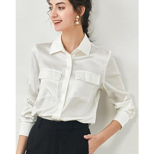 19MM 100% Silk Shirt Women Thick Mulberry Satin Mulberry Autumn Spring Soie Soft Blouse Silkki Silke Jedwab Seda Top