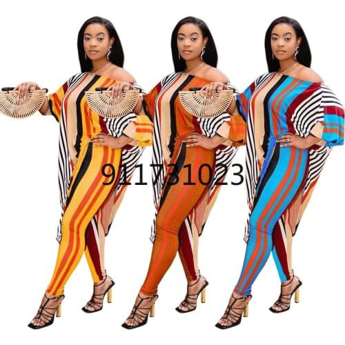 2021 Traditional African Clothing Two Piece Set Women Africaine Print Bodycon Dress and Pants Sets African Clothes