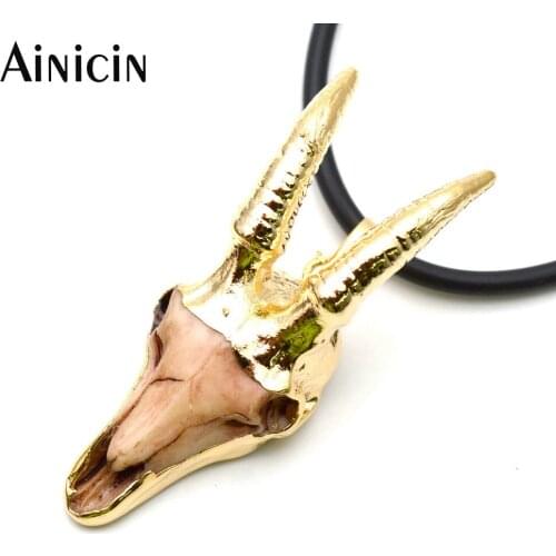 5pcs Gold and Silver Plating Antelope Head Shape Pendants 16'' Rubber 18'' Rubber Chain Necklace