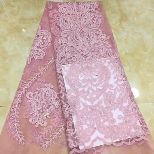 5yards/pc) beautiful pink African French net lace fabric with sequins embroidered Nigerian net lace for wedding FZX030