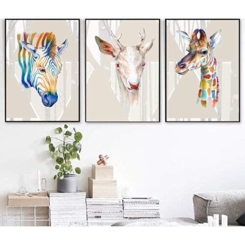 Abstract Color zebra Canvas Paintings Deer animal Wall Art Prints Poster Living Room Decor Paintings On The Wall Home Decor