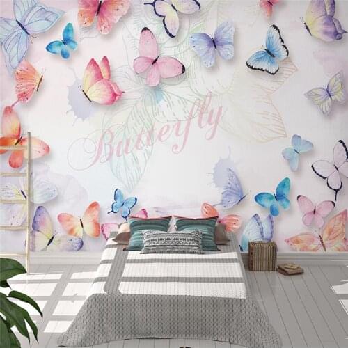 Beibehang Custom wall stickers Pink butterfly murals wallpapers for living room decoration background 3d mural home improvement