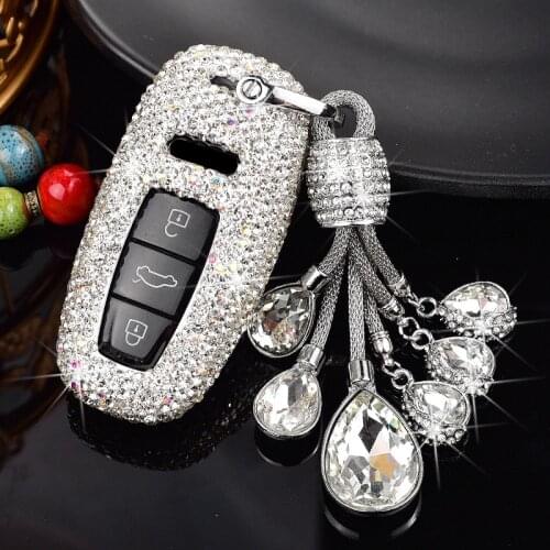 Blingbling Sparkling Crystal Rhinestones Female Car Key Protective Shell Case For Audi A6L A7 A8L A4L Q5 S5 Car Keys
