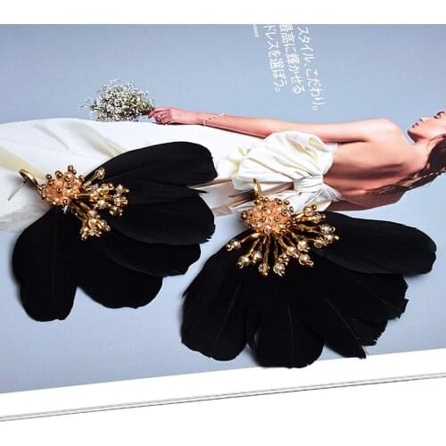 Bohemian Crystal Handmade Earring For Women Big Statement Earrings Feather Drop Earrings Ethnic Jewelry Accessories