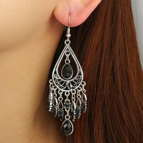 Bohemian New Women Black Gem Stone Jewelry Boho Earring Gift For Her Dangle Earrings Antique Vintage Earrings