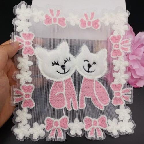 Large fashion cat and dog embroidered lace cloth patch patch, grid trend clothes decorative applique patches for clothing